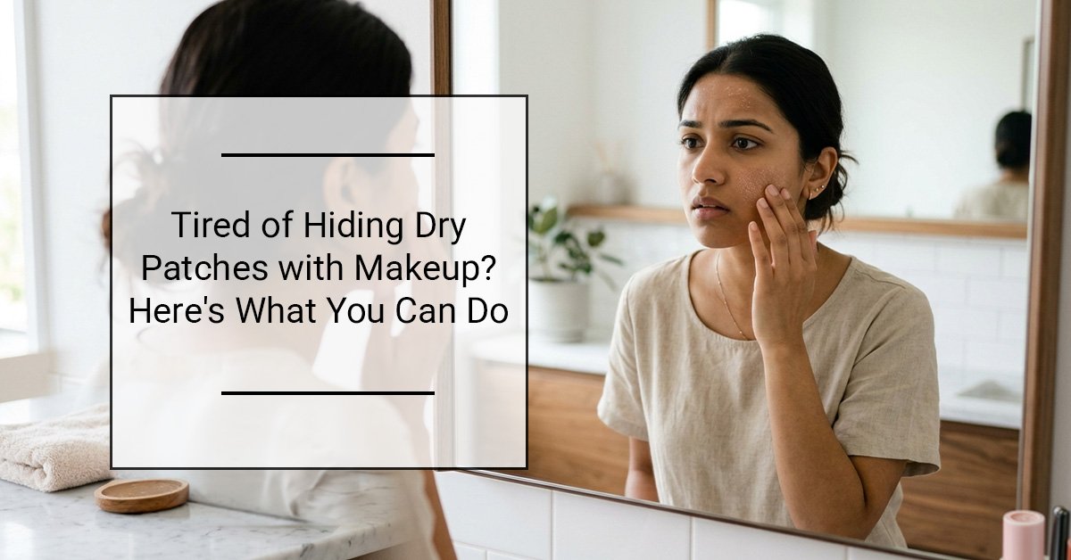 Dry skin patches on face before and after skincare treatment for smooth makeup application